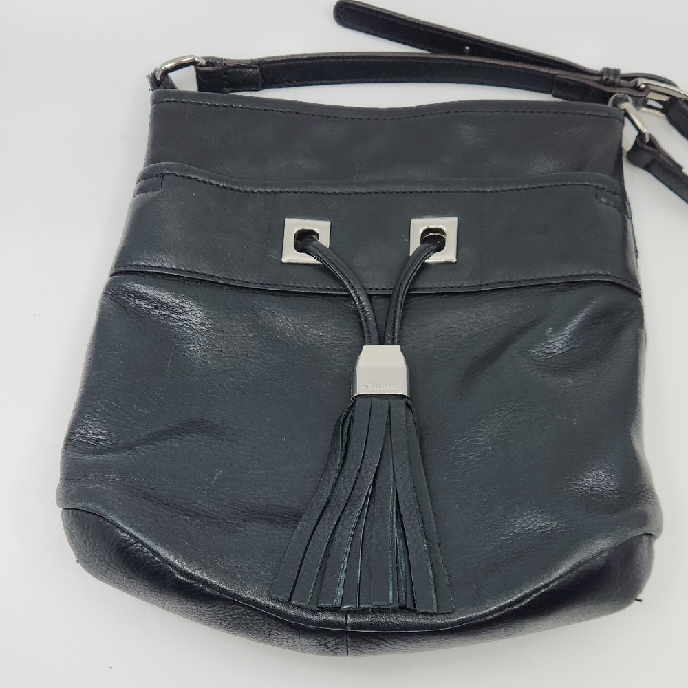 B. Makowsky Black Leather Crossbody Bag with Tassel